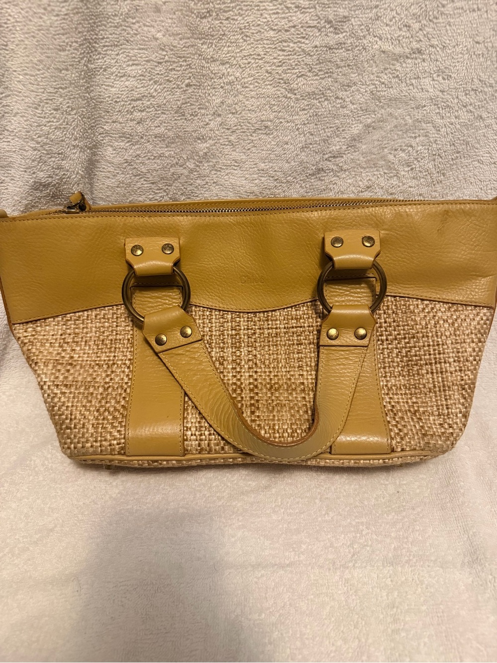Chloe Mustard Woven Tote Bag